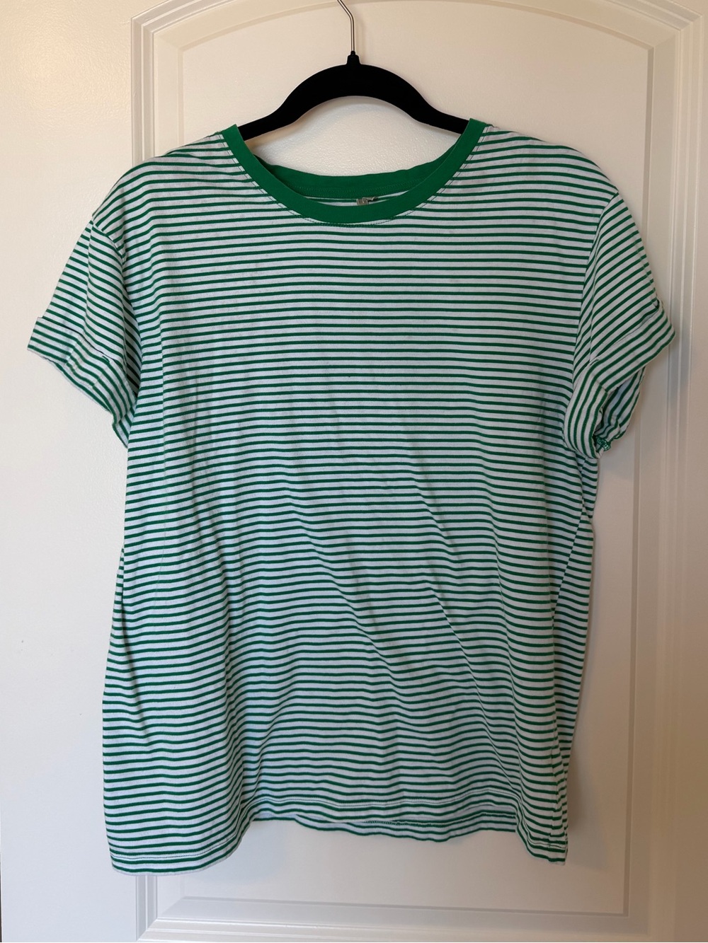 Banana Republic Green & White Striped Crew Neck Tee